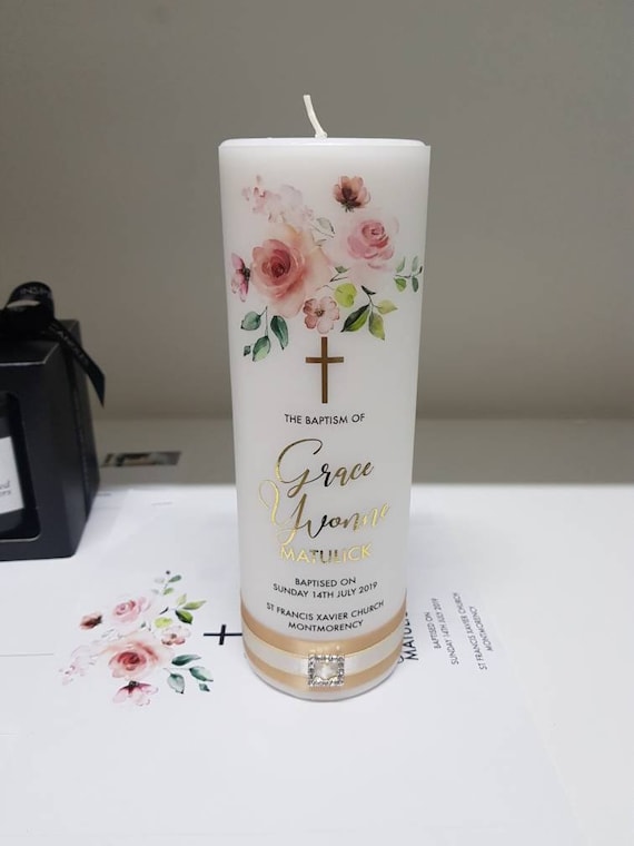 available in 2 sizes Personalised Christening Candle with Cross design