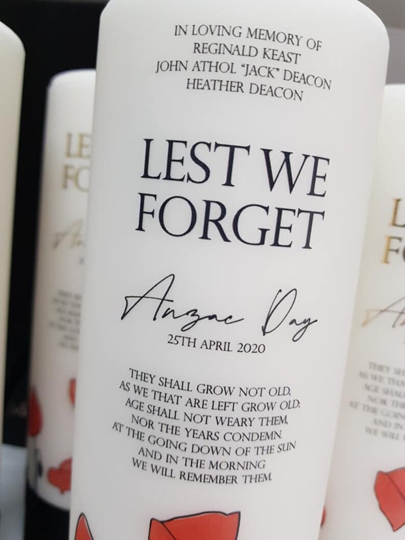 Remembrance Candle Anzac Day Pillar Candle Etsy