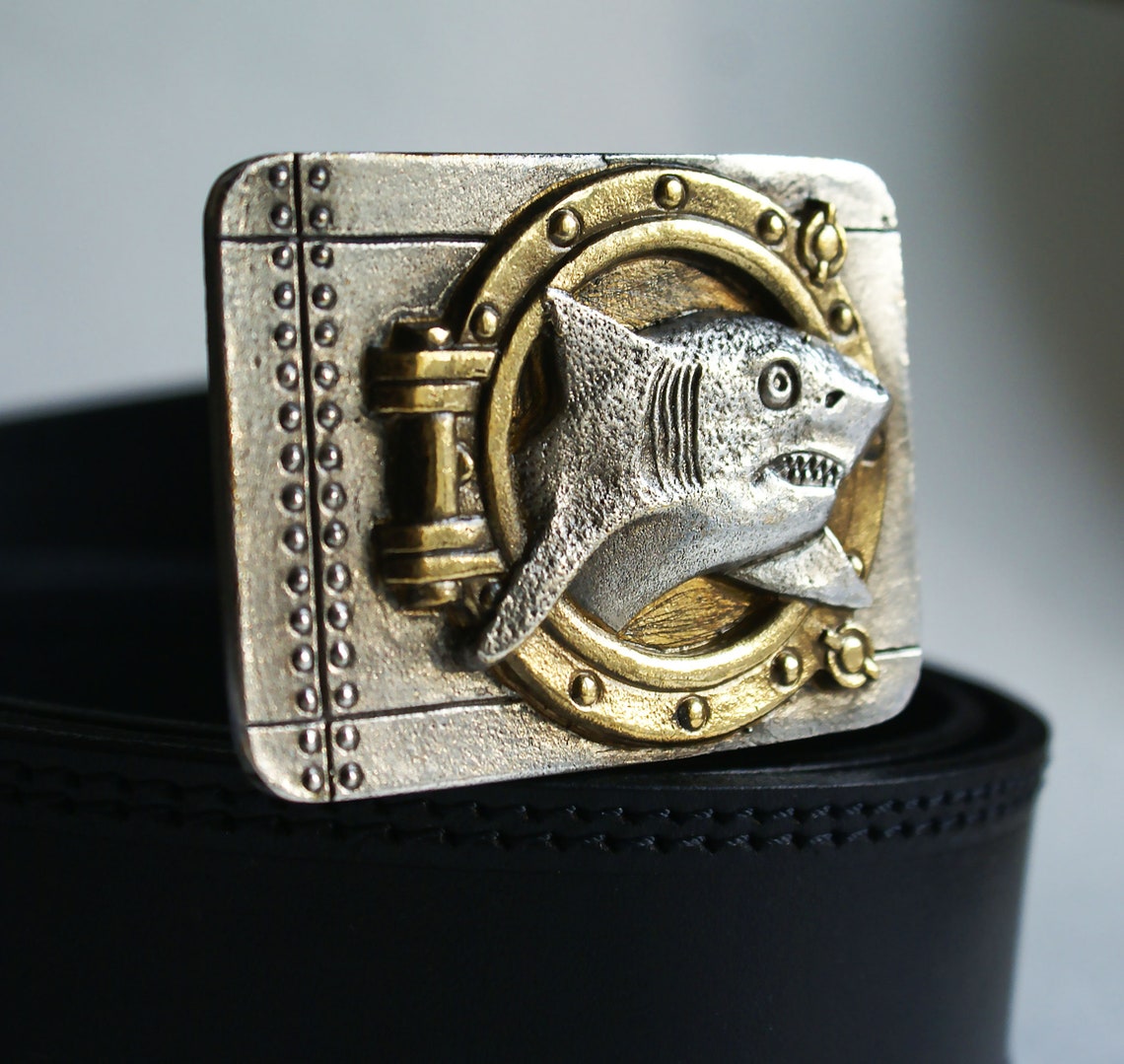 Belt leather with buckle Shark with silver Etsy