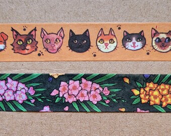 Floral & Cat Washi Tape (15mm x 10m)