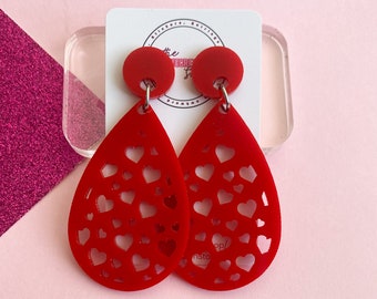 Valentines Day Large Hearts Cut out Acrylic Statement Earrings