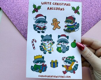 White Christmas Raccoon Sticker Sheet