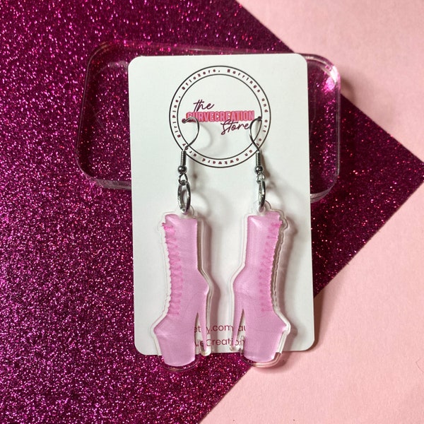 Baby Pink Pole Dancing Boot Acrylic Charm Earrings