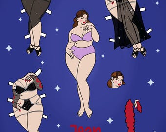 Custom retro pinup 1950s Paper Doll Digital Artwork