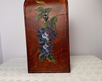 Vintage Style wooden wine box featuring hand painted grapes