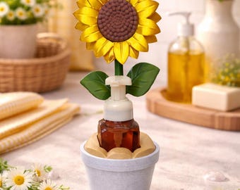 Sunflower Bath & Body Works Foaming Soap Holder | Farmhouse Bathroom Decor | 3D Printed Flower Soap Dispenser Holder | Kitchen Sink Decor