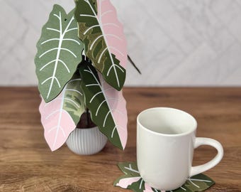 Alocasia Chantrieri Plant Coaster 3D Printed | Modern Plant Decor 6 Coasters | Cute and Functional Home Decor | Great for Desks