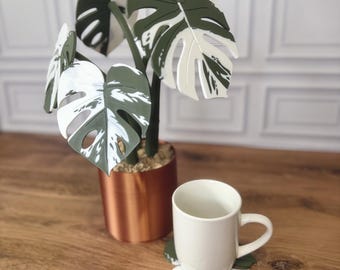 Monstera Albo Magnetic Plant Coaster | 3D Printed Leaf Coaster | Modern Kitchen Decor | Gift for Plant Lovers | Gift for Her