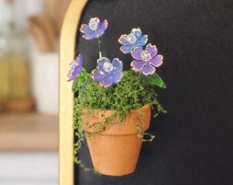 Beaded Flower Plant Magnet, Handmade Fridge Magnet, Mini Potted Plant Decor, Cute Kitchen Magnet, Gift for Plant Lovers