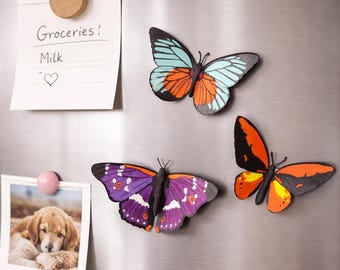 Life-like Butterfly Fridge Magnets Set of 3, Colorful 3D Printed Butterfly Magnets, Cute Kitchen Decor, Unique Gift for Her, Spring Decor