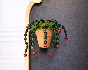 Beaded Flower Plant Magnet, Handmade Fridge Magnet, Mini Potted Plant Decor, Cute Kitchen Magnet, Gift for Plant Lovers