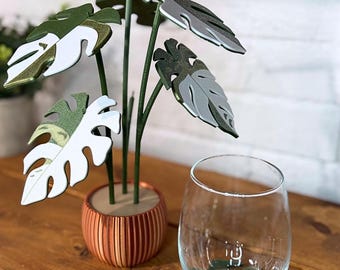 Monstera Variegata Plant Coaster 3D Printed | Modern Plant Decor 6 Coasters | Cute and Functional Home Decor | Great for Desks