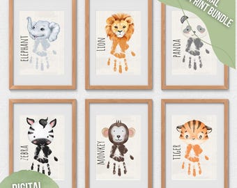 Animal Printable Handprint Craft | Zoo Animal Handprint Art | Kids DIY Gift | Keepsake Activity | 8.5x11 | Toddler Daycare School Craft
