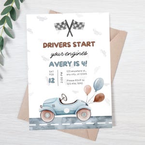 Drivers Start Your Engines Editable Birthday Invitation | Minimal Cars Birthday Invite Template | Boy Birthday Invitation | Instant Download