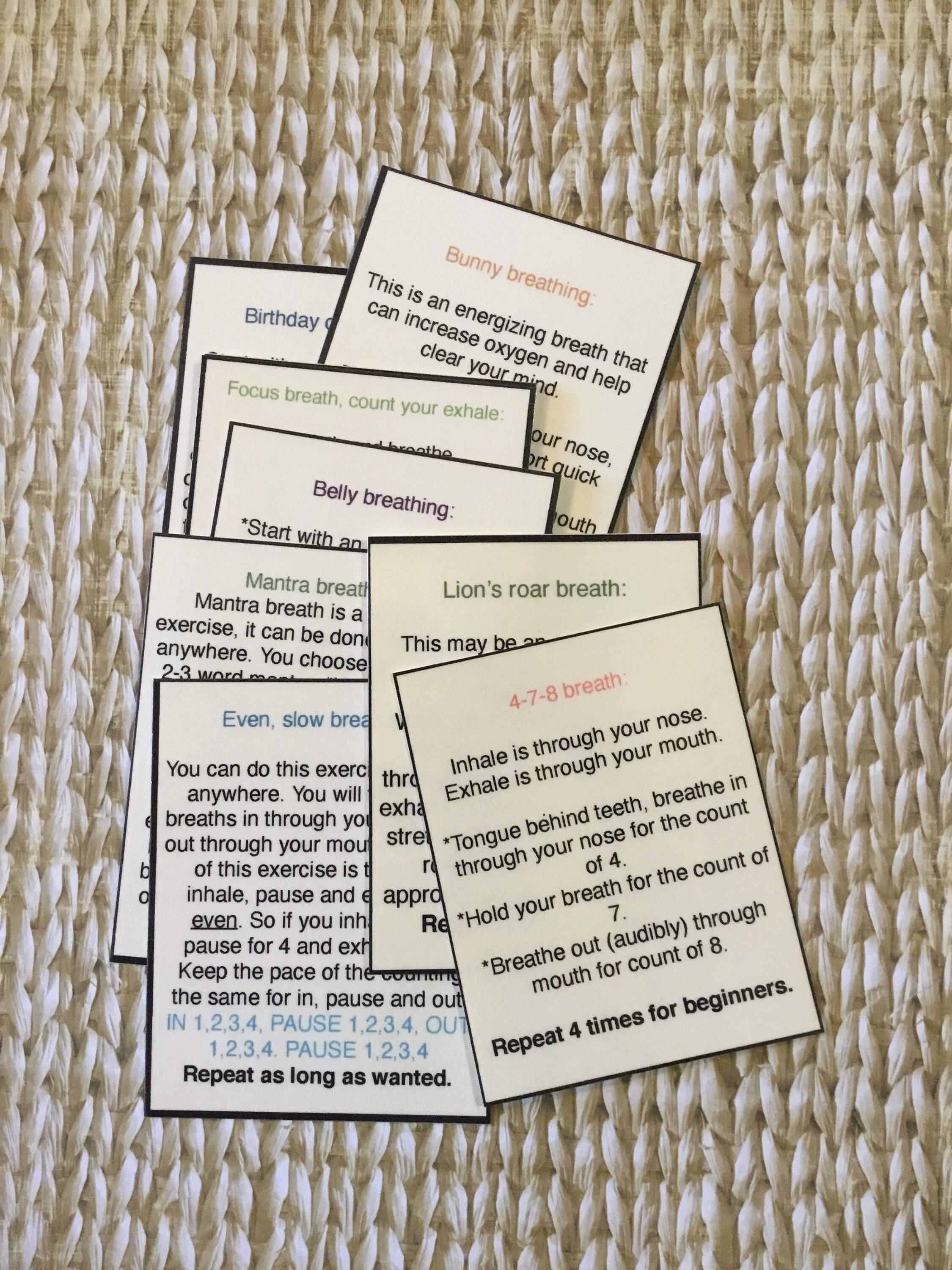 set of 9 breathing exercise cards