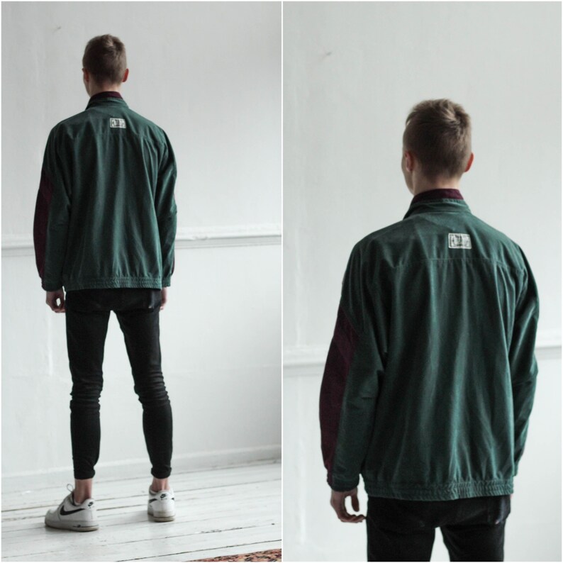 Vintage colorful Track jacket Size Large 90s Green men windbreaker