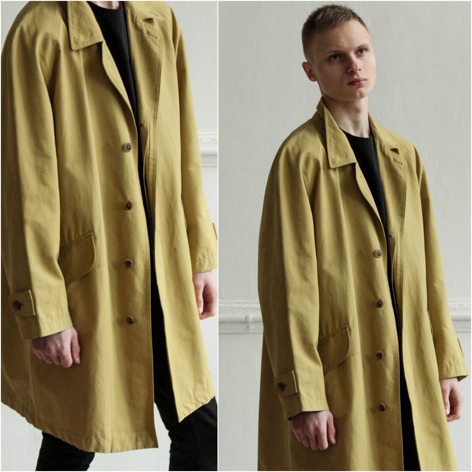 Yellow Men coat Lightweight men overcoat / Size Medium to Etsy