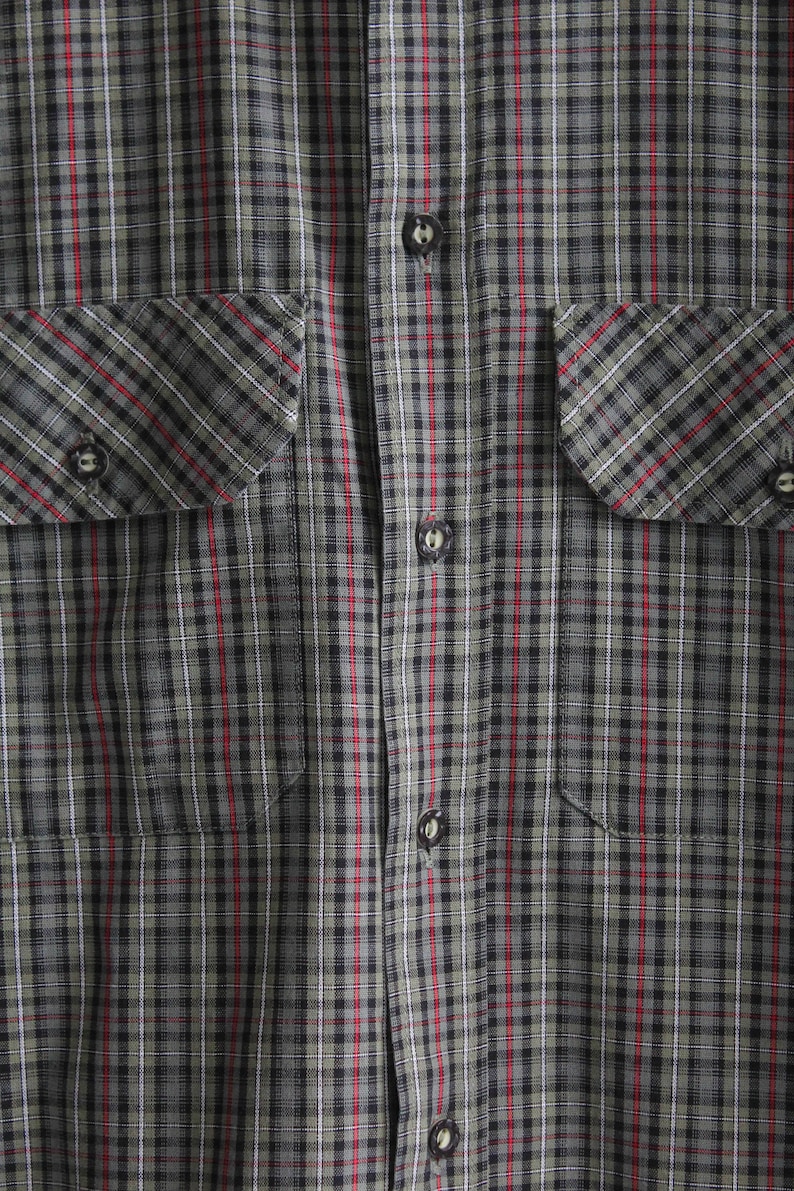 90s Grey plaid shirt Western shirt Size Large Vintage Gray Mens Checkered shirt
