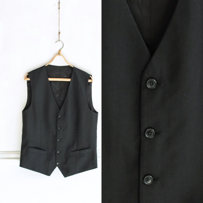 Suit Mens waistcoat Black mens vest Vintage Formal waistcoat Size Small