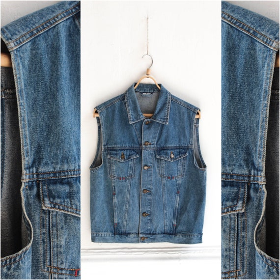 Denim mens vest, Vintage Mid wash jeans Mens vest,
