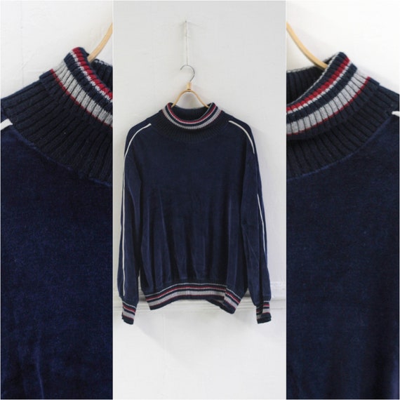 Blue velour pullover, Vintage Sports sweatshirt /