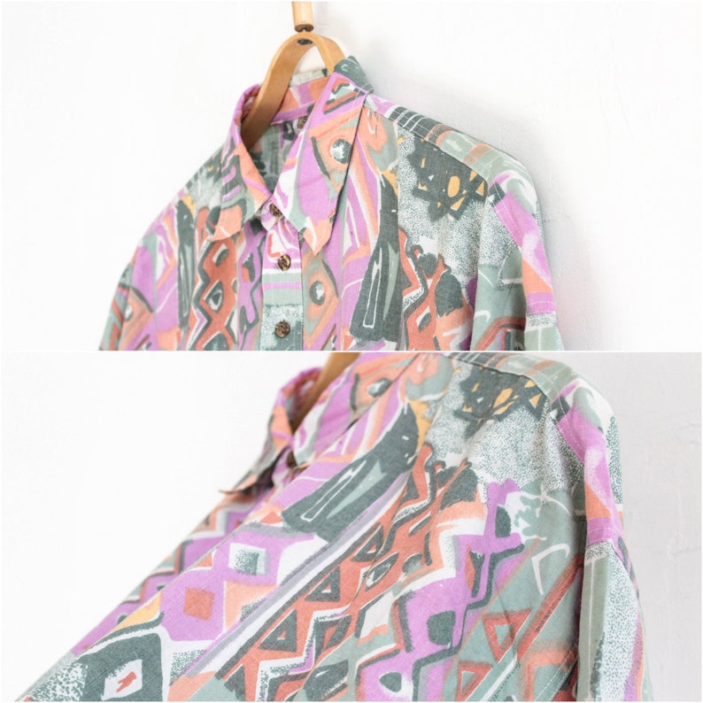 Vintage 70s Short sleeve shirt Size Medium Aztec shirt Colorful men polo