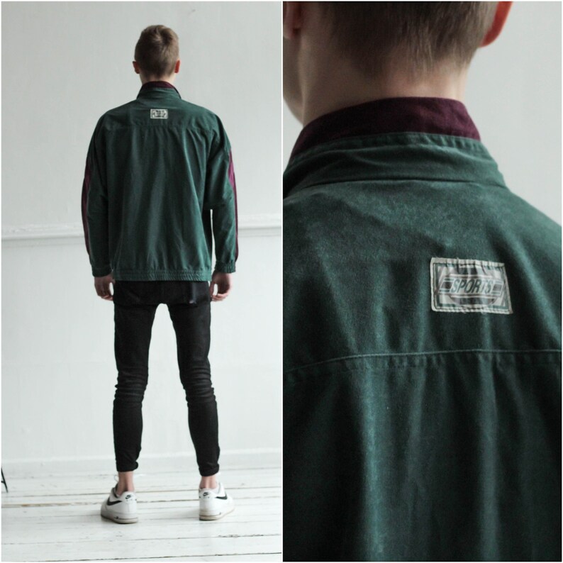 Vintage colorful Track jacket Size Large 90s Green men windbreaker