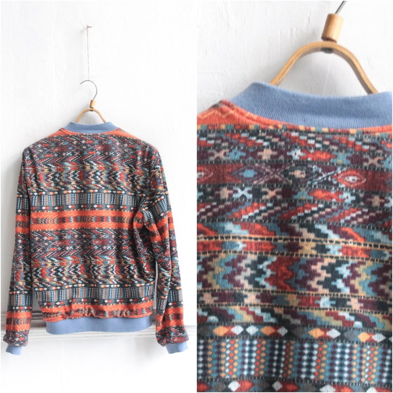 Blue and aztec print Men windbreaker Size Medium Double sided jacket