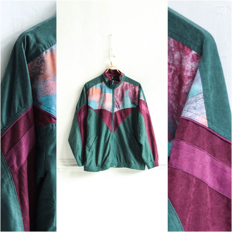 Vintage colorful Track jacket Size Large 90s Green men windbreaker