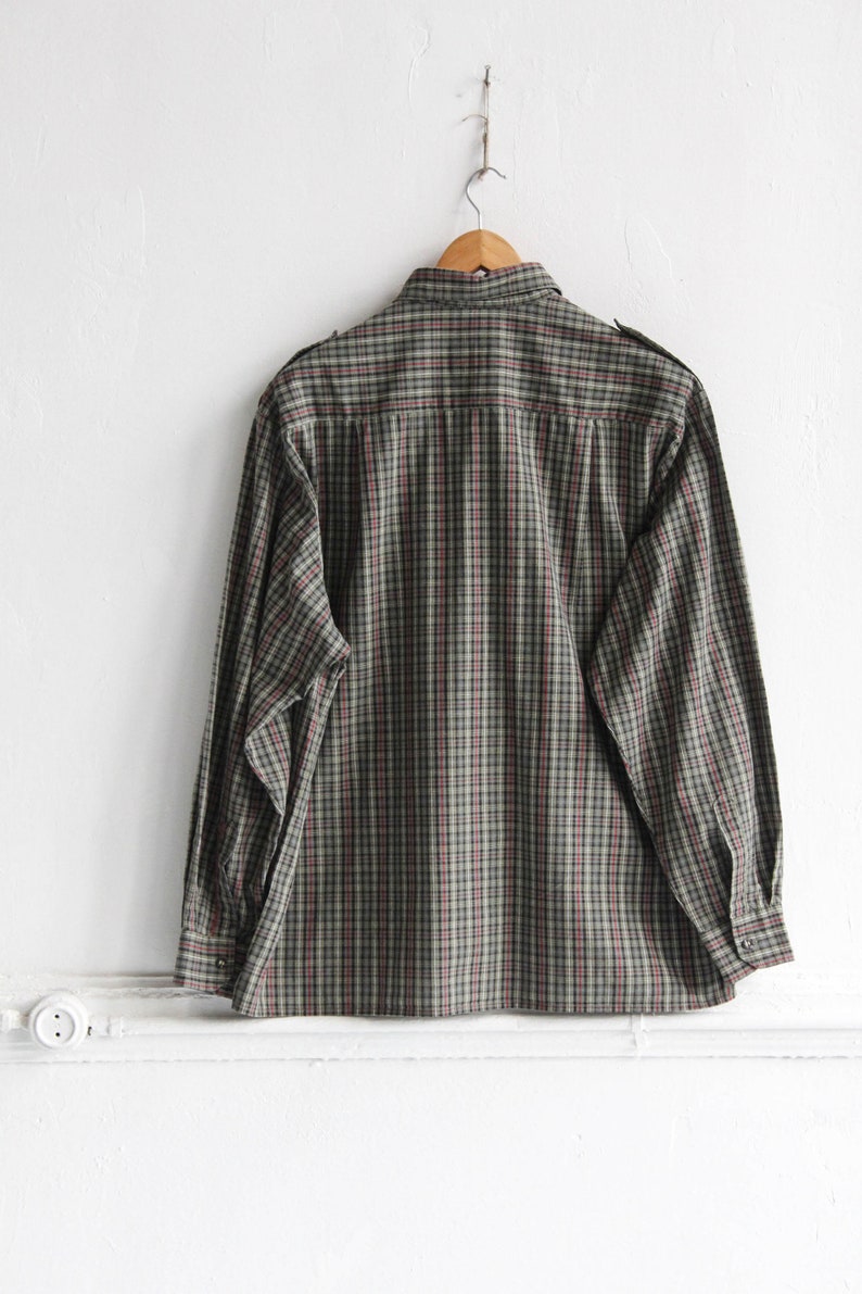 90s Grey plaid shirt Western shirt Size Large Vintage Gray Mens Checkered shirt
