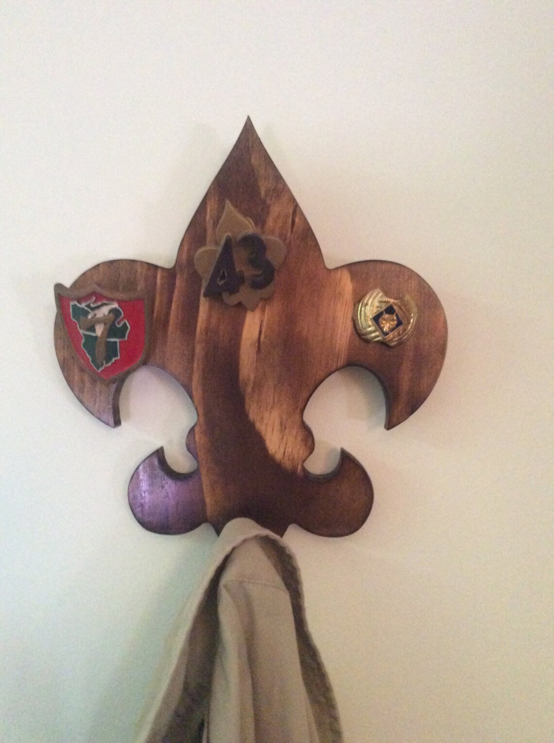 Neckerchief Slide Display and Boy Scout Shirt Hanger Holder With Brass