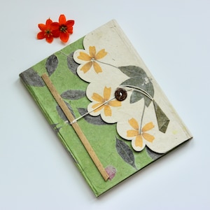 Handmade Journal | Lokta Paper Notebook | Handmade Paper from The Himalayas | Unique Notebook | Perfect Elegant Gift - Mini Flower Blossom