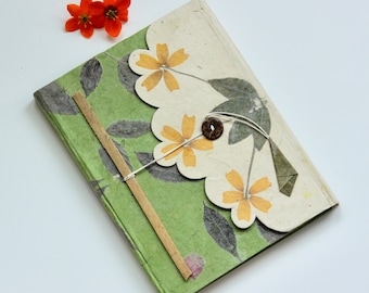 Handmade Journal | Lokta Paper Notebook | Handmade Paper from The Himalayas | Unique Notebook | Perfect Elegant Gift - Mini Flower Blossom