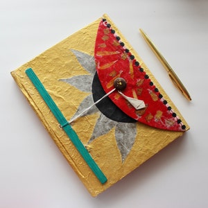 Golden Light Journal | Handmade Lokta Paper Notebook | Unique Gift for Writers & Nature Lovers | Sun Journal