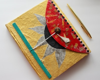 Golden Light Journal | Handmade Lokta Paper Notebook | Unique Gift for Writers & Nature Lovers | Sun Journal