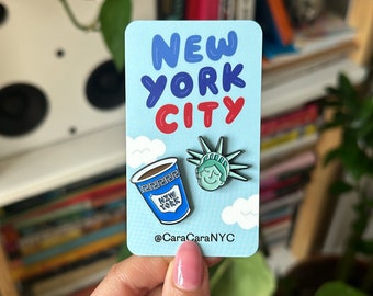 2 NYC Enamel Pins: NY Coffee + Sweet Lady Liberty