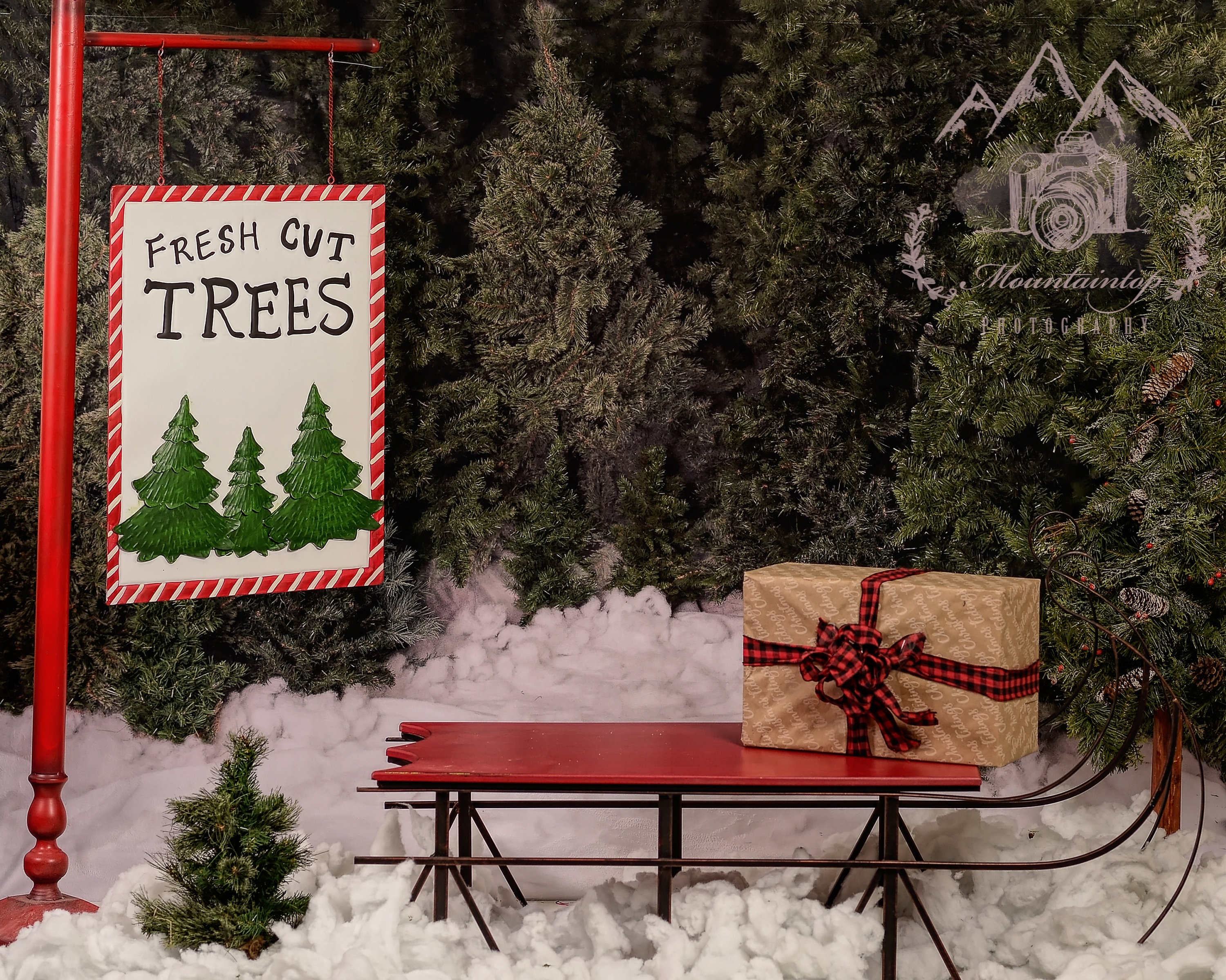 Christmas Digital Backdrop Background Snow Tree Farm Sled - Etsy
