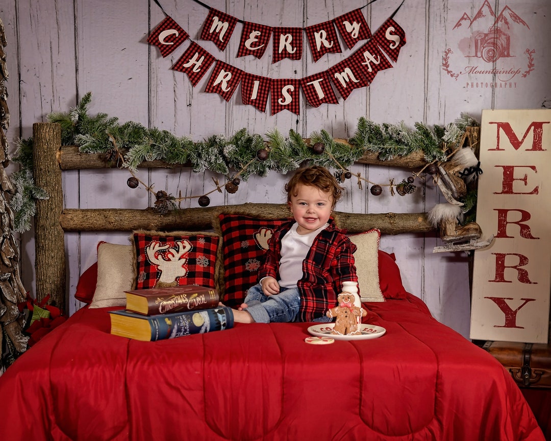 Christmas Bed Rustic Digital Background Backdrop Wood Merry - Etsy