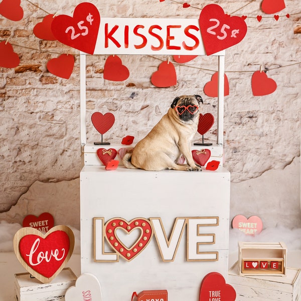 Valentine's Day Kissing Booth Digital Backdrop Background Download JPEG