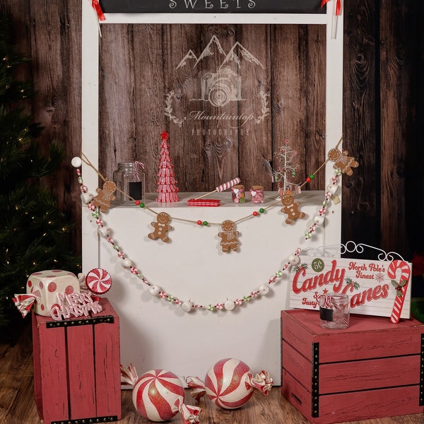 Candy Cane Stand digital Backdrop Background Christmas Holiday Gingerbread Sweets