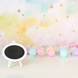 Celestial Rainbow Unicorn Clouds Birthday Child Digital Backdrop Background for Photography with sign custom