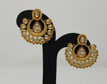 Kundan Earrings - Indian Earrings - Temple Earrings - Indian Jewelry - Temple Jewelry - Indian Bridal Jewelry - Bollywood Earrings -