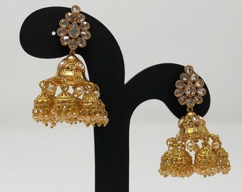 Indian Earrings - Jhumki Earrings - Jhumka Earrings - Indian Jewelry - Indian Bridal Jewelry - Pakistani Earrings - Temple Jewelry -