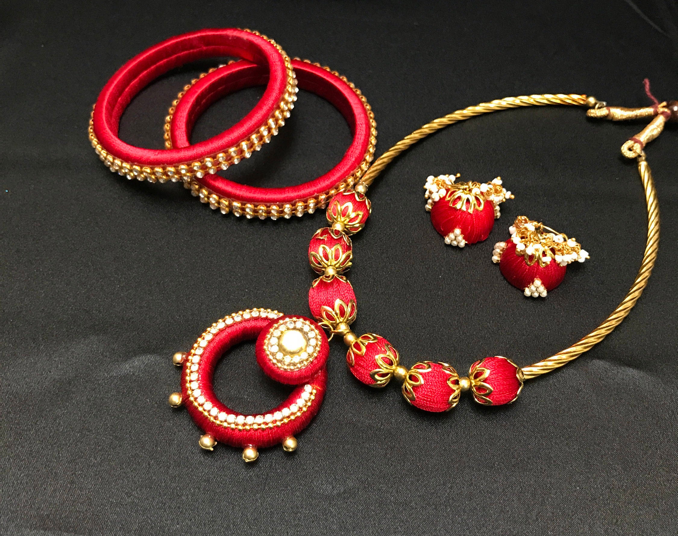 Red Indian Silk Thread Jewelry Indian Bridal Set Indian Etsy