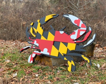 3D Maryland Flag Crab - Wall Art - MD - Baltimore - Mancave - Gift - Crab Flag - Beach Signs