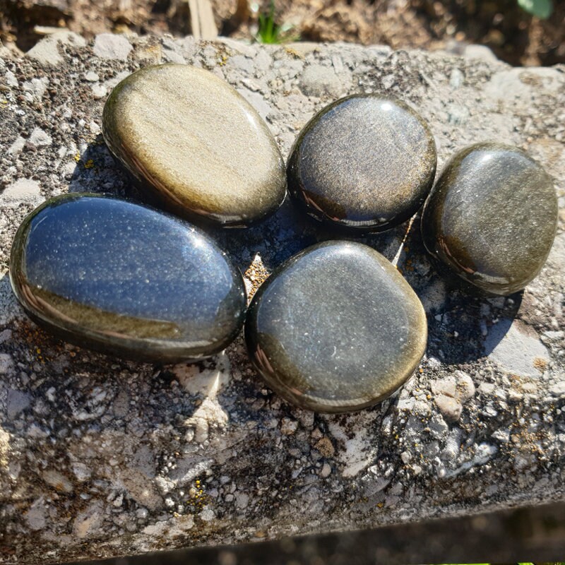 Petit Galet/Pierres Roulées en Obsidienne Dorée