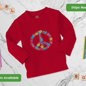 Kids Clothes Funny Toddler Long Sleeve Shirts Peace and Love Symbol Flowers Surfing Baby Girl & Baby Boy Gift for Kids Unisex Child Outfits
