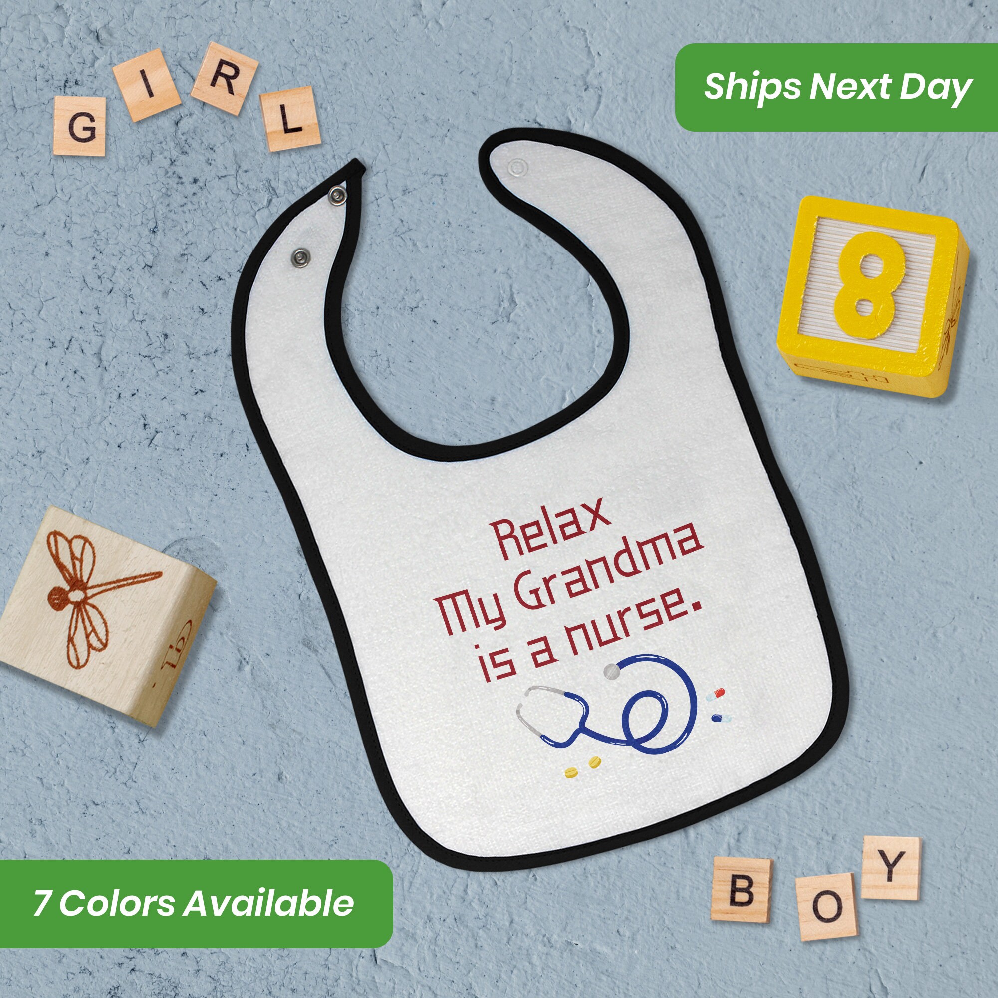 Cute Rascals Baby Bodysuit - 'Relax, My Grandma Is A Nurse' Funny Light Blue Cotton Onesie