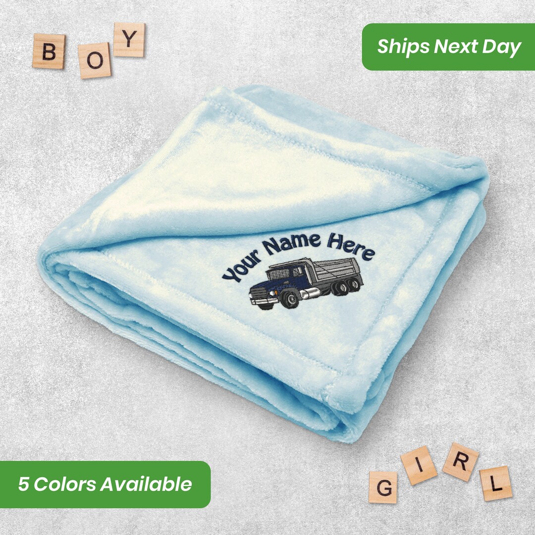 Baby Personalized Blankets Dump Truck B Embroidery Trucks Etsy