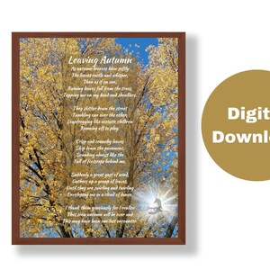 Leaving Autumn Poetry Printable Wall Art, Autumn Poem Home Decor, Nature Poem Printable